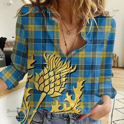 ScotsTee Shop Scottish Laing Clan Tartan Women Casual Shirt - Golden Thistle Style