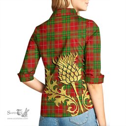 ScotsTee Shop Scottish Burnett Ancient Clan Tartan Women Casual Shirt - Golden Thistle Style