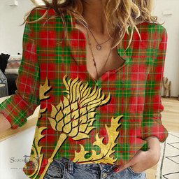 ScotsTee Shop Scottish Burnett Ancient Clan Tartan Women Casual Shirt - Golden Thistle Style