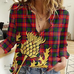 ScotsTee Shop Scottish Roxburgh District Clan Tartan Women Casual Shirt - Golden Thistle Style