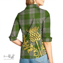 ScotsTee Shop Scottish Cunningham Dress Green Dancers Clan Tartan Women Casual Shirt - Golden Thistle Style