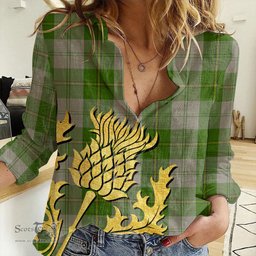 ScotsTee Shop Scottish Cunningham Dress Green Dancers Clan Tartan Women Casual Shirt - Golden Thistle Style