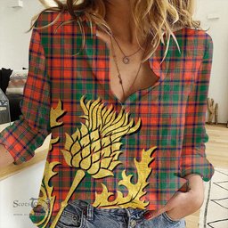 ScotsTee Shop Scottish Stewart of Appin Ancient Clan Tartan Women Casual Shirt - Golden Thistle Style