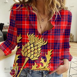 ScotsTee Shop Scottish Hamilton Modern Clan Tartan Women Casual Shirt - Golden Thistle Style