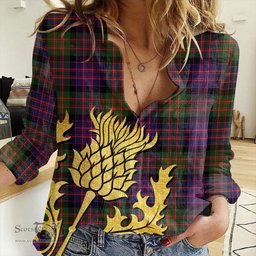ScotsTee Shop Scottish MacDonald Modern Clan Tartan Women Casual Shirt - Golden Thistle Style