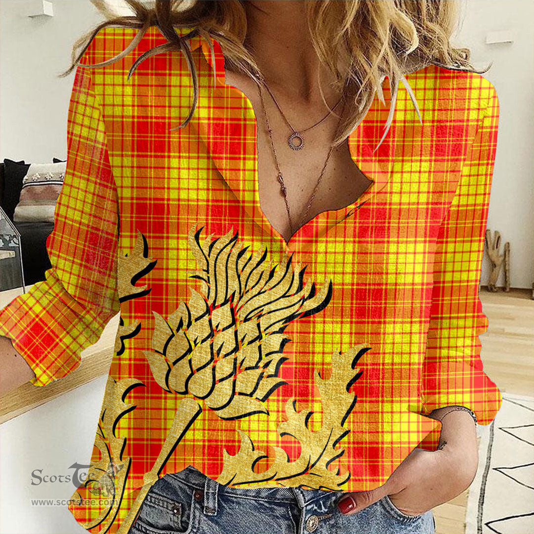 ScotsTee Shop Scottish MacMillan Clan Clan Tartan Women Casual Shirt - Golden Thistle Style