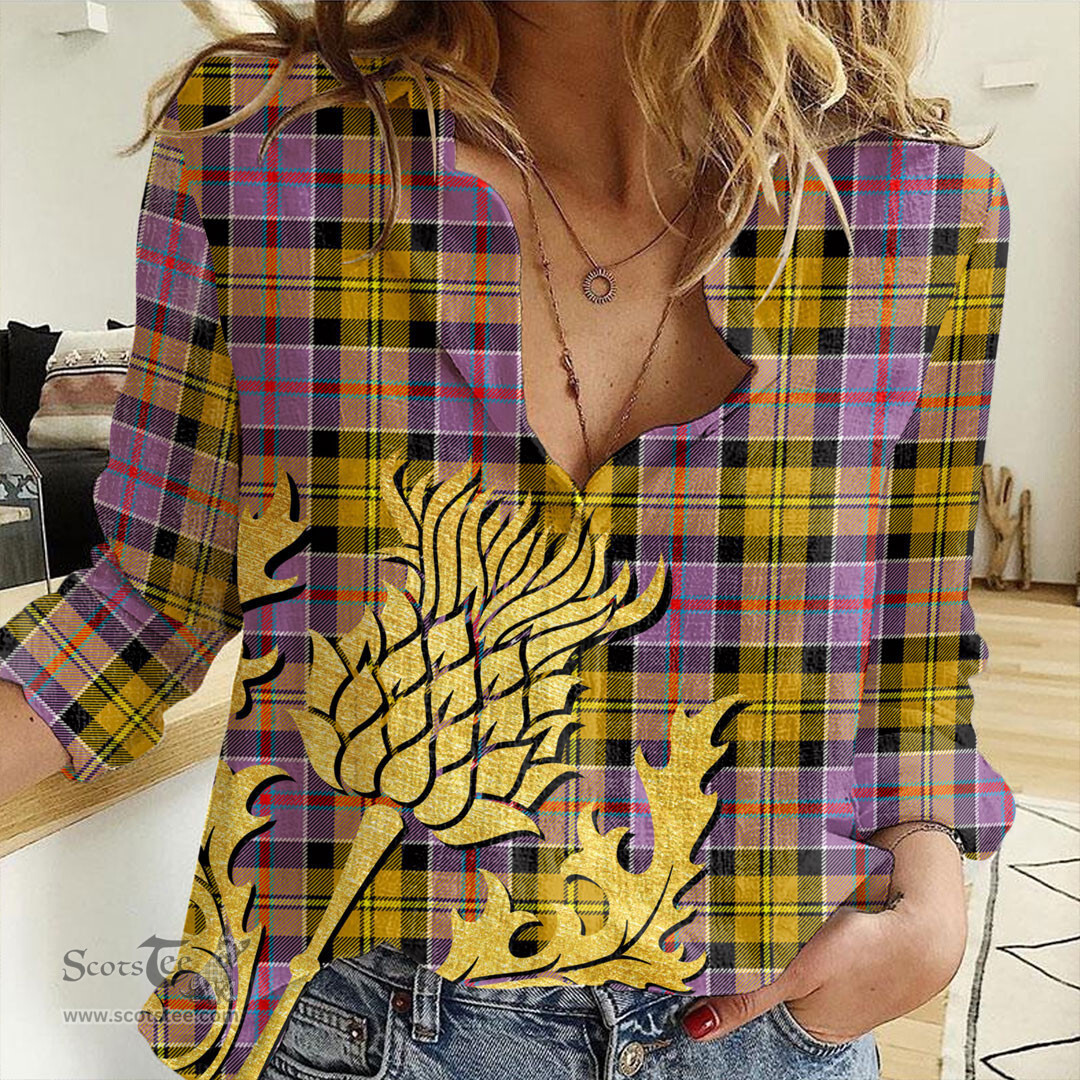 ScotsTee Shop Scottish Culloden Ancient Clan Tartan Women Casual Shirt - Golden Thistle Style