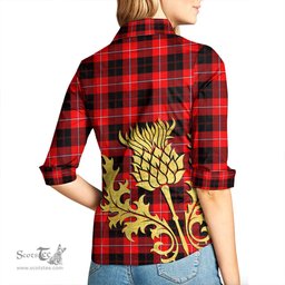 ScotsTee Shop Scottish Cunningham Modern Clan Tartan Women Casual Shirt - Golden Thistle Style