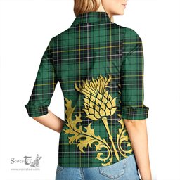 ScotsTee Shop Scottish MacAlpine Ancient Clan Tartan Women Casual Shirt - Golden Thistle Style