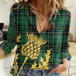 ScotsTee Shop Scottish MacAlpine Ancient Clan Tartan Women Casual Shirt - Golden Thistle Style