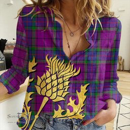 ScotsTee Shop Scottish Wardlaw Modern Clan Tartan Women Casual Shirt - Golden Thistle Style