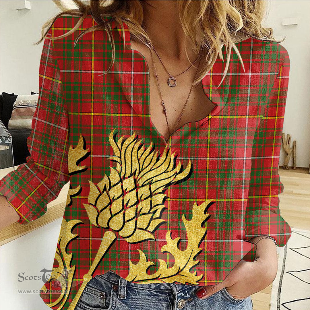ScotsTee Shop Scottish Bruce Modern Clan Tartan Women Casual Shirt - Golden Thistle Style