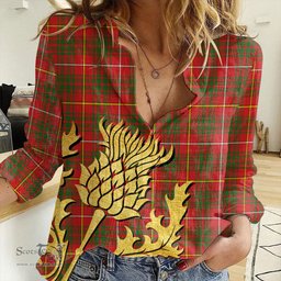 ScotsTee Shop Scottish Bruce Modern Clan Tartan Women Casual Shirt - Golden Thistle Style