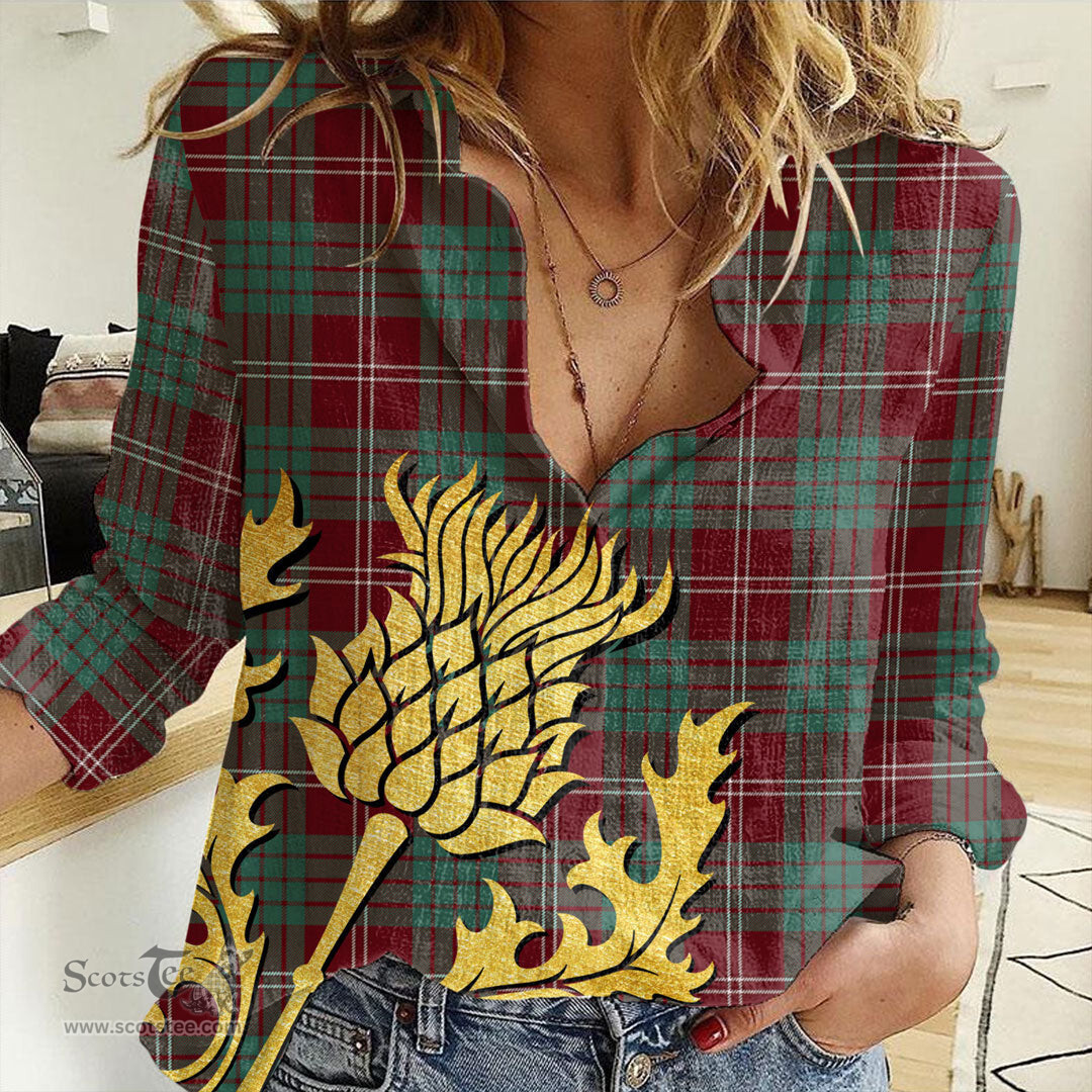 ScotsTee Shop Scottish Crawford Modern Clan Tartan Women Casual Shirt - Golden Thistle Style