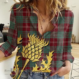 ScotsTee Shop Scottish Crawford Modern Clan Tartan Women Casual Shirt - Golden Thistle Style
