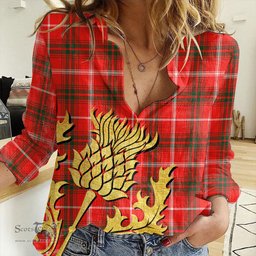 ScotsTee Shop Scottish Duke of Rothesay Modern Clan Tartan Women Casual Shirt - Golden Thistle Style