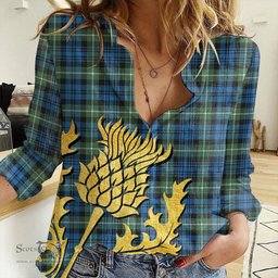 ScotsTee Shop Scottish Lamont Ancient Clan Tartan Women Casual Shirt - Golden Thistle Style