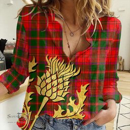 ScotsTee Shop Scottish Crief District Clan Tartan Women Casual Shirt - Golden Thistle Style