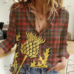 ScotsTee Shop Scottish MacKintosh Hunting Weathered Clan Tartan Women Casual Shirt - Golden Thistle Style