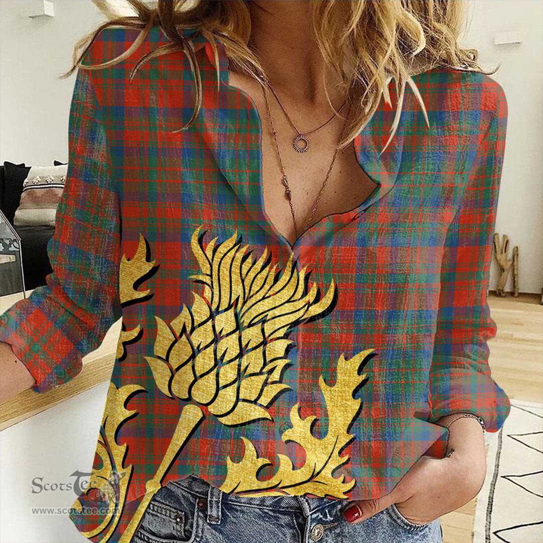 ScotsTee Shop Scottish Matheson Ancient Clan Tartan Women Casual Shirt - Golden Thistle Style