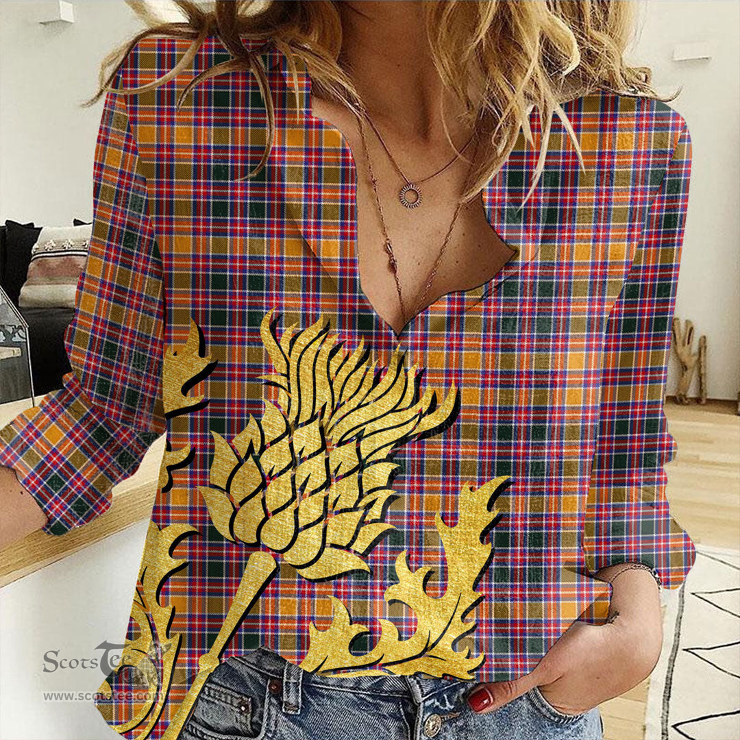 ScotsTee Shop Scottish Jacobite Clan Tartan Women Casual Shirt - Golden Thistle Style