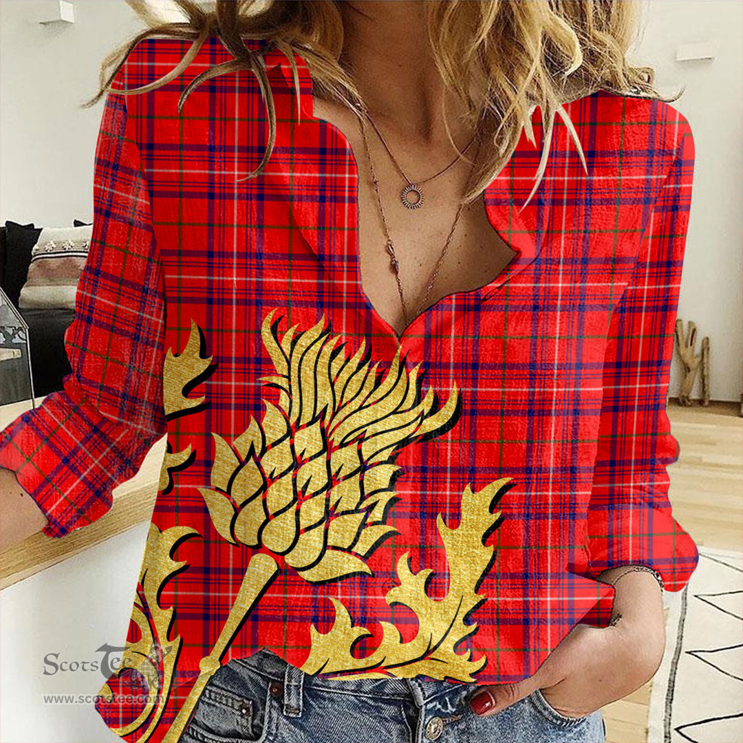 ScotsTee Shop Scottish Rose Modern Clan Tartan Women Casual Shirt - Golden Thistle Style