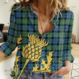 ScotsTee Shop Scottish MacEwen Ancient Clan Tartan Women Casual Shirt - Golden Thistle Style