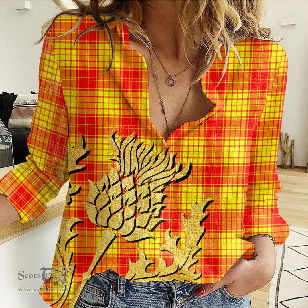 ScotsTee Shop Scottish MacLeod of Raasay Clan Tartan Women Casual Shirt - Golden Thistle Style