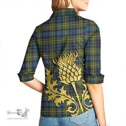 ScotsTee Shop Scottish MacLellan Ancient Clan Tartan Women Casual Shirt - Golden Thistle Style