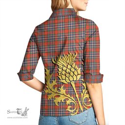 ScotsTee Shop Scottish MacFarlane Ancient Clan Tartan Women Casual Shirt - Golden Thistle Style