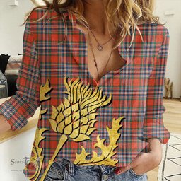ScotsTee Shop Scottish MacFarlane Ancient Clan Tartan Women Casual Shirt - Golden Thistle Style