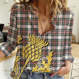 ScotsTee Shop Scottish Stewart Dress Ancient Clan Tartan Women Casual Shirt - Golden Thistle Style