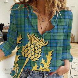 ScotsTee Shop Scottish Lockhart Clan Tartan Women Casual Shirt - Golden Thistle Style
