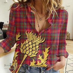 ScotsTee Shop Scottish Shaw Red Modern Clan Tartan Women Casual Shirt - Golden Thistle Style