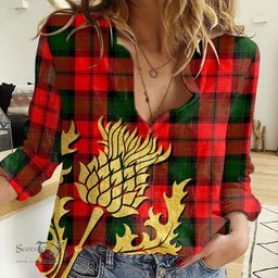 ScotsTee Shop Scottish Kerr Modern Clan Tartan Women Casual Shirt - Golden Thistle Style