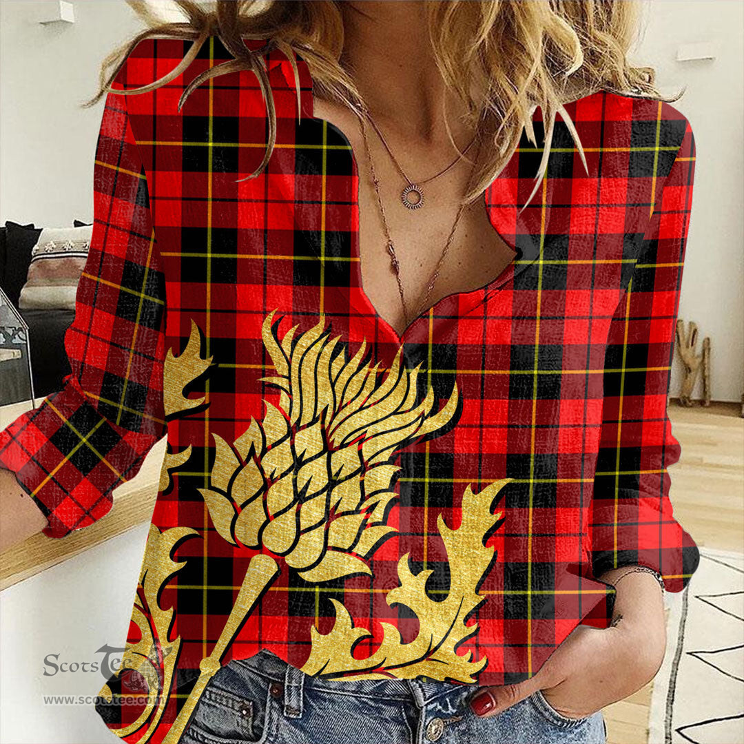ScotsTee Shop Scottish Wallace Hunting Red Clan Tartan Women Casual Shirt - Golden Thistle Style