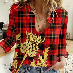 ScotsTee Shop Scottish Wallace Hunting Red Clan Tartan Women Casual Shirt - Golden Thistle Style