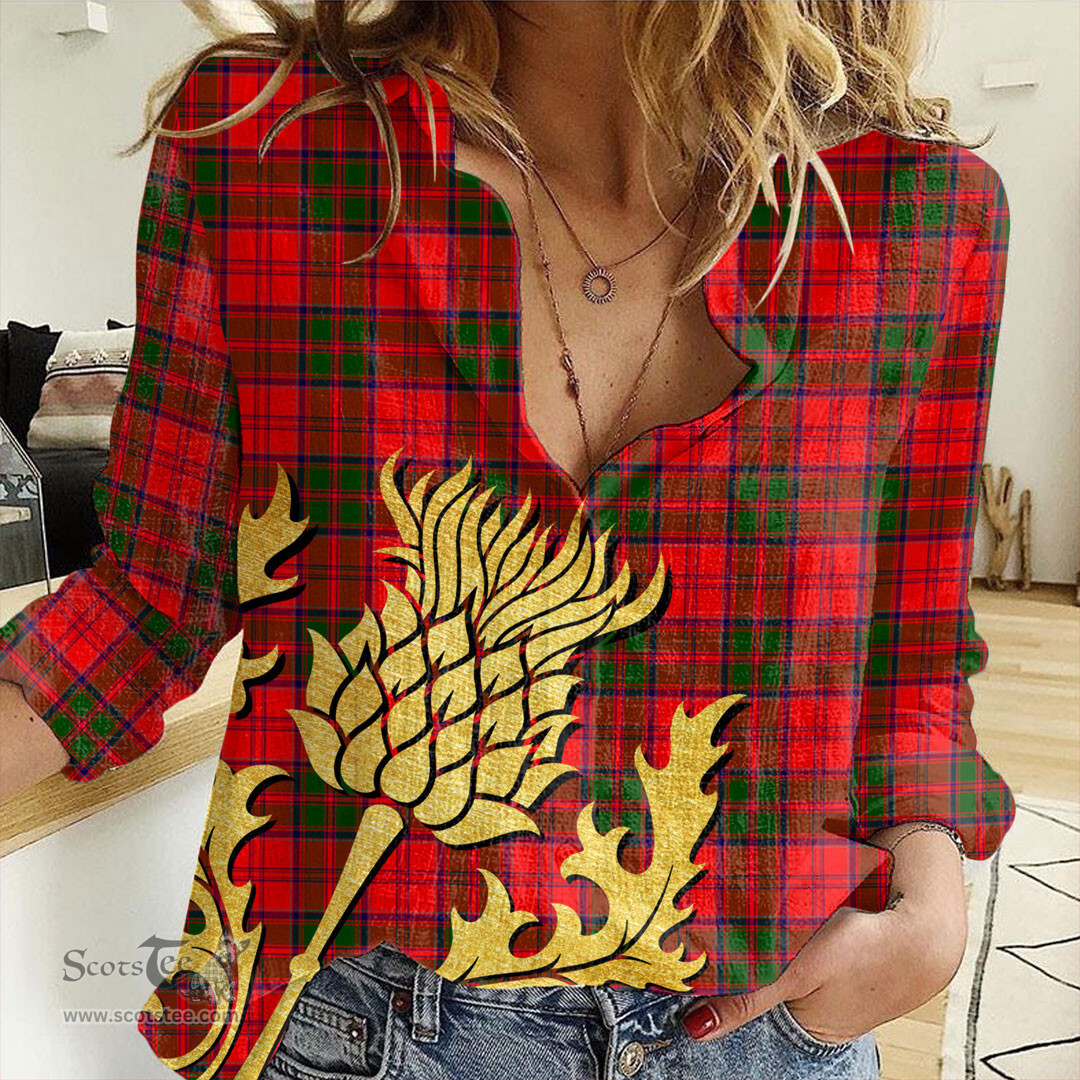 ScotsTee Shop Scottish Grant Modern Clan Tartan Women Casual Shirt - Golden Thistle Style