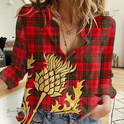 ScotsTee Shop Scottish Grant Modern Clan Tartan Women Casual Shirt - Golden Thistle Style