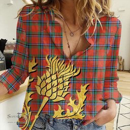 ScotsTee Shop Scottish Sinclair Ancient Clan Tartan Women Casual Shirt - Golden Thistle Style
