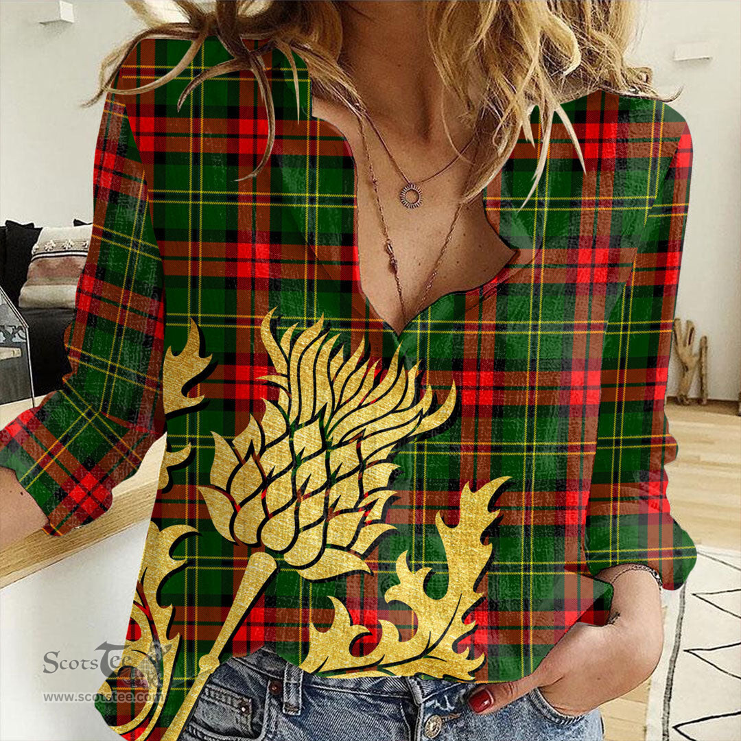 ScotsTee Shop Scottish Blackstock Clan Tartan Women Casual Shirt - Golden Thistle Style