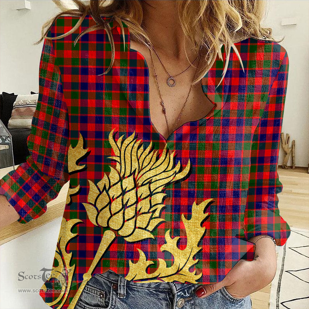 ScotsTee Shop Scottish Gow Modern Clan Tartan Women Casual Shirt - Golden Thistle Style