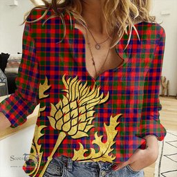ScotsTee Shop Scottish Gow Modern Clan Tartan Women Casual Shirt - Golden Thistle Style
