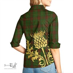 ScotsTee Shop Scottish Maxwell Hunting Clan Tartan Women Casual Shirt - Golden Thistle Style