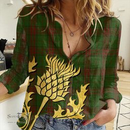 ScotsTee Shop Scottish Maxwell Hunting Clan Tartan Women Casual Shirt - Golden Thistle Style