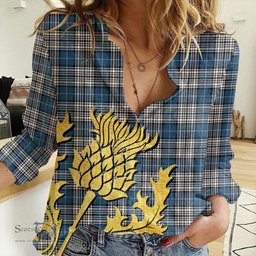 ScotsTee Shop Scottish Napier Modern Clan Tartan Women Casual Shirt - Golden Thistle Style