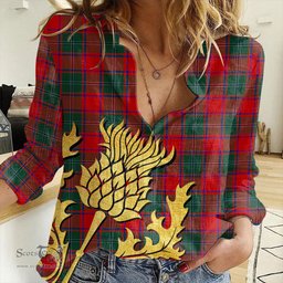 ScotsTee Shop Scottish MacPhail Clan Clan Tartan Women Casual Shirt - Golden Thistle Style