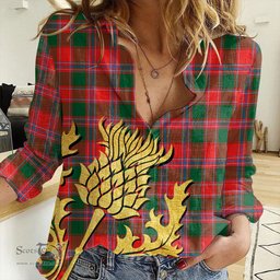 ScotsTee Shop Scottish Dalziel Modern Clan Tartan Women Casual Shirt - Golden Thistle Style