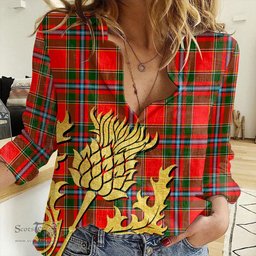 ScotsTee Shop Scottish Drummond of Perth Clan Tartan Women Casual Shirt - Golden Thistle Style