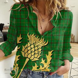 ScotsTee Shop Scottish Tribe of Mar Clan Tartan Women Casual Shirt - Golden Thistle Style